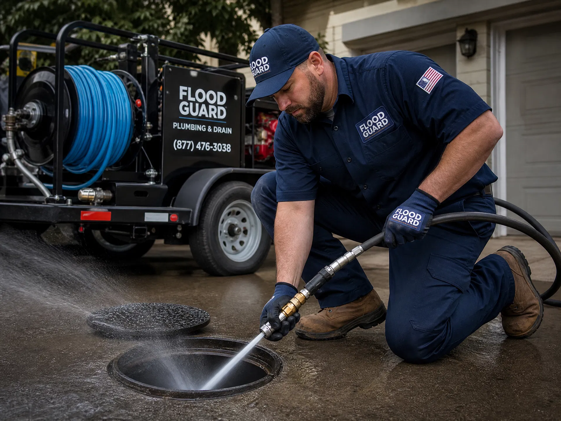 Flood Guard hydro jetting service clearing sewer line